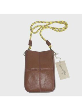Universal Thread Crossbody Bag Brown Faux Leather Yellow Rope Strap Small